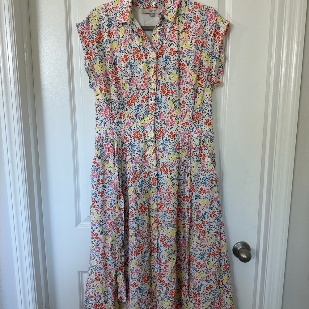 LOFT Multicolor Floral Midi Dress